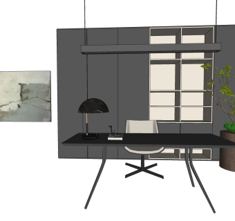 现代书桌吊灯挂画sketchup模型下载