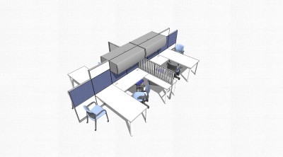 现代屏风办公桌sketchup模型，办公桌su模型，办公桌草图大师素材下载
