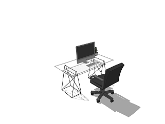 现代简约玻璃办公桌草图大师模型，办公桌skp模型下载
