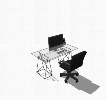 现代简约玻璃办公桌草图大师模型，办公桌skp模型下载