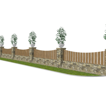 现代前院入户景观墙草图大师模型，景观墙sketchup模型下载