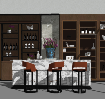 现代酒柜吧台组合草图大师模型，酒柜吧台组合sketchup模型下载