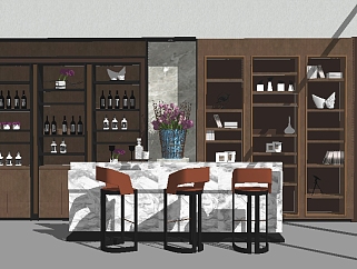 现代酒柜吧台组合草图大师模型，酒柜吧台组合sketchup模型下载