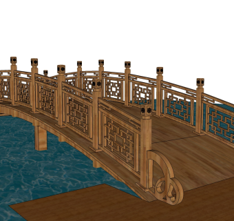 中式木制拱桥草图大师模型下载、木制拱桥su模型下载