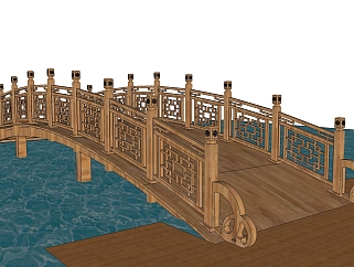 中式木制拱桥草图大师模型下载、木制拱桥su模型下载