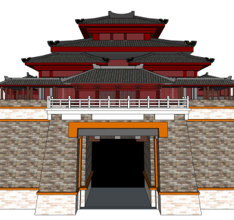 中式古建城门楼草图大师模型下载、古建城门楼su模型下载