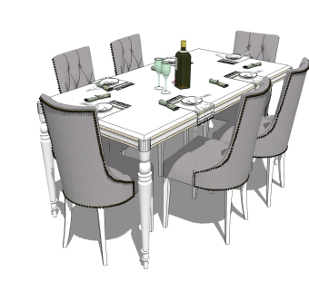 欧式餐桌椅su模型，餐桌椅草图大师模型下载