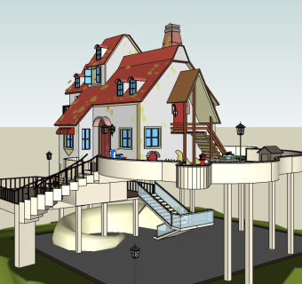欧式别墅草图大师模型免费下载，sketchup别墅su模型分享