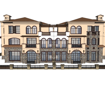 欧式联排别墅sketchup模型，别墅su模型下载