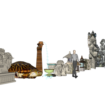 东南亚吉祥雕塑su模型,摆件草图大师模型下载