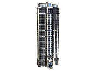 欧式高层住宅楼草图大师模型，住宅楼su模型下载