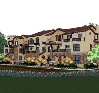 欧式连排别墅草图大师模型下载，别墅外观sketchup模型分享