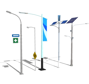 现代交通指示路灯组合草图大师模型，交通指示路灯组合sketchup模型下载