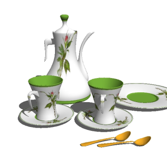 现代茶壶茶杯草图大师模型，茶具sketchup模型