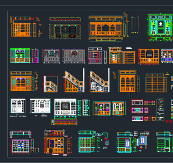 整木书柜CAD图库，书柜CAD图纸下载