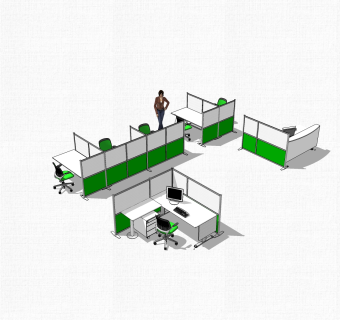 现代屏风卡位办公桌草图大师模型，办公桌skp模型下载