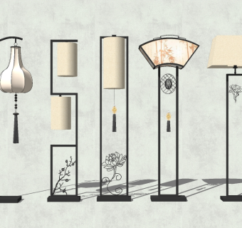 新中式落地灯组合草图大师模型，落地灯组合sketchup模型下载