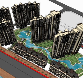 新古典住宅小区规划免费su模型下载、住宅小区规划草图大师模型下载