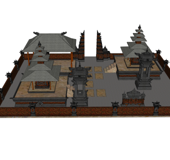 中式寺庙草图大师模型，寺庙SKP模型下载