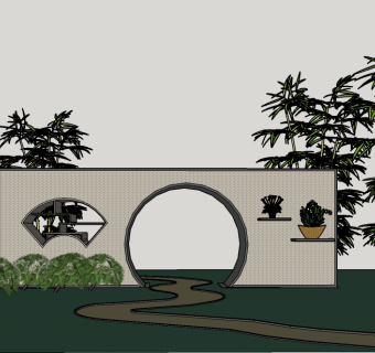 中式景墙草图大师模型，景墙sketchup模型下载