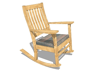 现代实木摇椅草图大师模型，扶手摇椅su模型下载