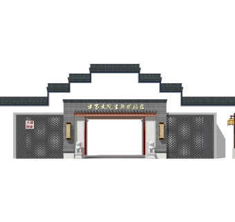 中式小区大门入口草图大师模型，小区大门入口sketchup模型免费下载