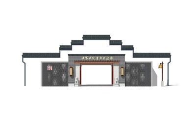 中式小区大门入口草图大师模型，小区大门入口sketchup模型免费下载