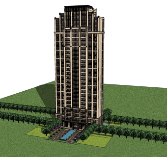 新古典高层住宅楼su模型下载，住宅楼草图大师模型