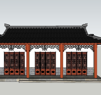 中式古建草图大师模型，古建sketchup模型