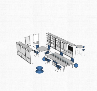 现代隔断办公桌草图大师模型，办公桌skp模型下载