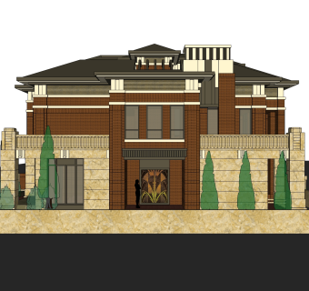 欧式联排别墅skb文件，别墅sketchup模型下载