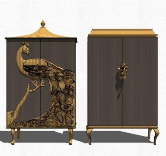 现代轻奢装饰柜单柜草图大师模型，玄关柜sketchup模型免费下载