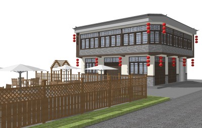 中式山区农家乐庭院宅院草图大师模型，山区农家乐庭院宅院sketchup模型下载