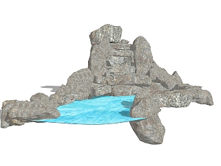 自然风假山流水小品草图大师模型，假山流水sketchup模型免费下载