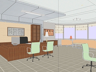 现代简约经理办公室sketchup模型，总经理室草图大师模型下载