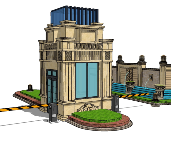 欧式入口大门sketchup模型下载，入口大门草图大师模型分享