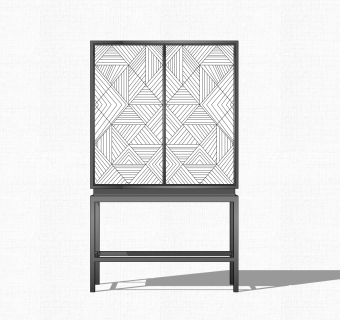现代轻奢装饰柜单柜草图大师模型，玄关柜sketchup模型免费下载