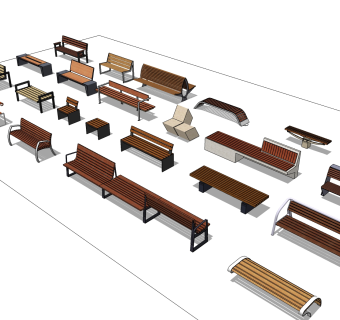公园椅skp文件下载，户外椅sketchup模型下载