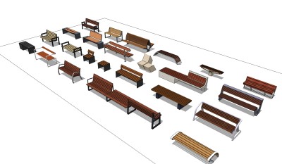公园椅skp文件下载，户外椅sketchup模型下载