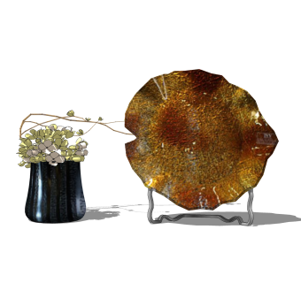 琉璃盘花瓶摆件草图大师模型,现代装饰品su模型下载