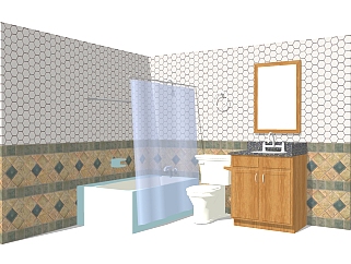 现代浴缸浴室柜草图大师模型，浴室柜架sketchup模型下载