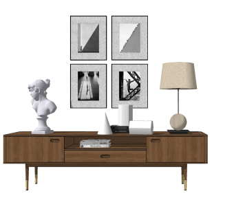 现代简约电视柜摆件组合草图大师模型，电视柜sketchup模型