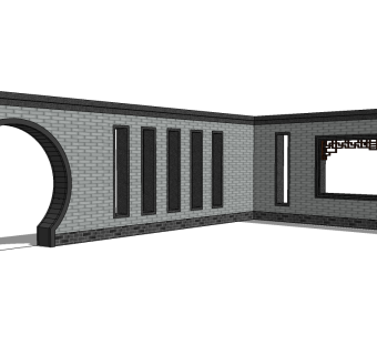 中式景观墙sketchup模型下载，景观墙草图大师模型