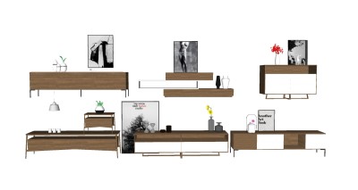 北欧实木电视柜组合su模型，电视柜草图大师模型下载