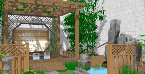 中式庭院景观规划草图大师模型，庭院景观规划sketchup模型免费下载