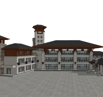 新中式办公楼草图大师模型，办公楼sketchup模型免费下载