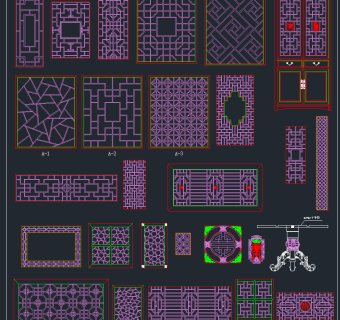 最新中式花格CAD图库，花格CAD施工图纸下载