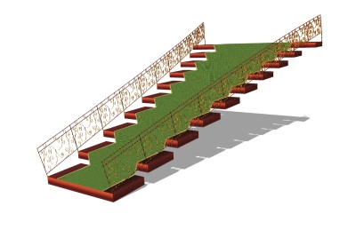 欧式单跑楼梯草图大师模型，单跑楼梯sketchup模型免费下载