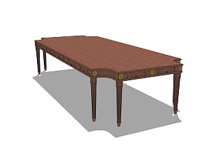欧式实木复古餐桌su模型下载，仿古桌子草图大师模型下载