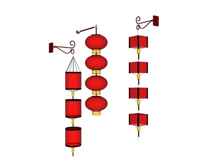中式灯笼装饰灯草图大师模型，灯笼sketchup模型下载
